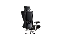 Back view of a high back Soul office chair in black leather.