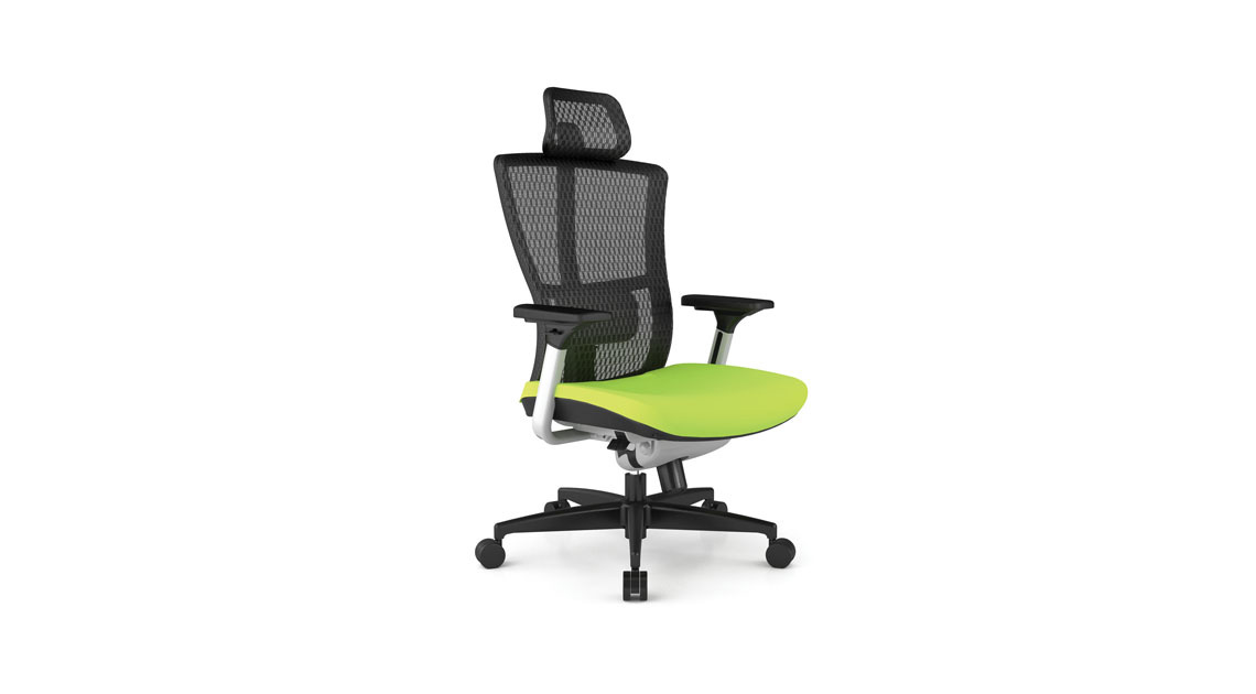 High back Soul office chair in black mesh back and green seat.