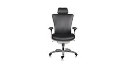 Front view of Soul office chair in black leather and chrome base.